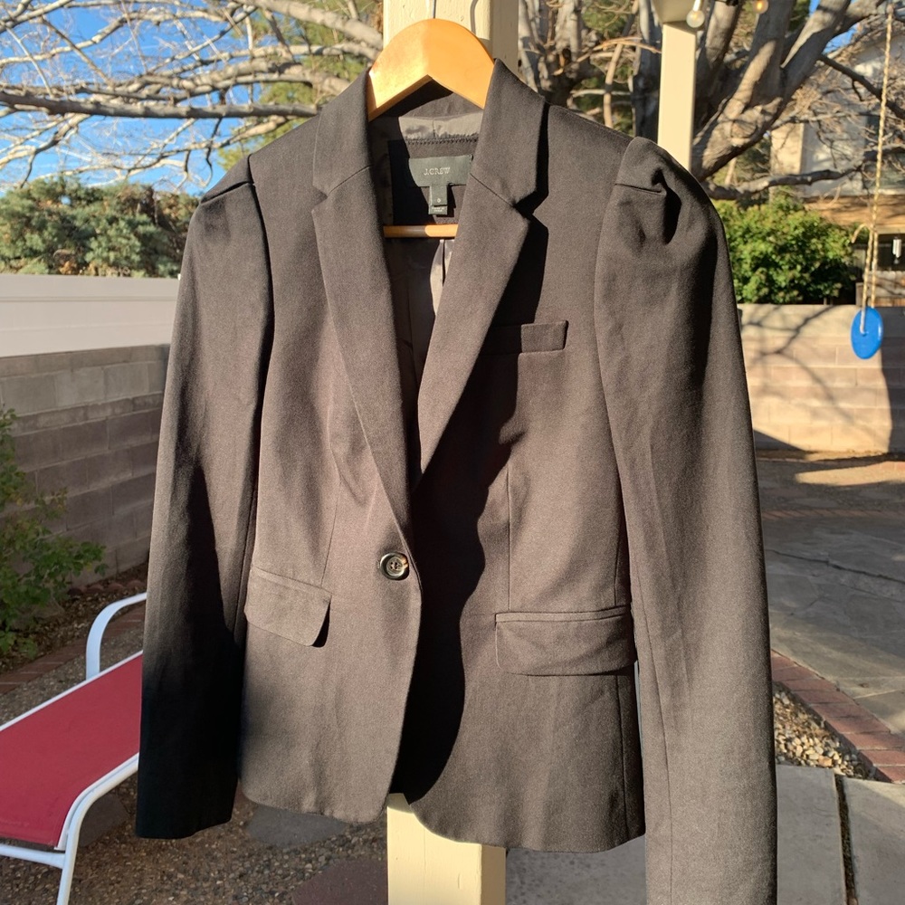 J. Crew black one button blazer puffy sleeves size 0